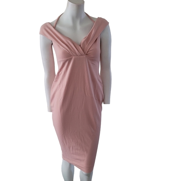 Nookie Athena Off Shoulder Halter Midi Dress Blush Pink Size Large - Picture 5 of 14
